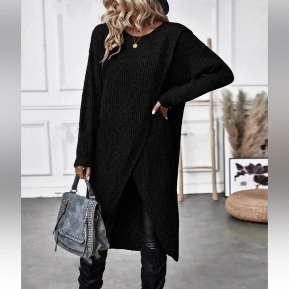 Luxe black wrap hem sweater